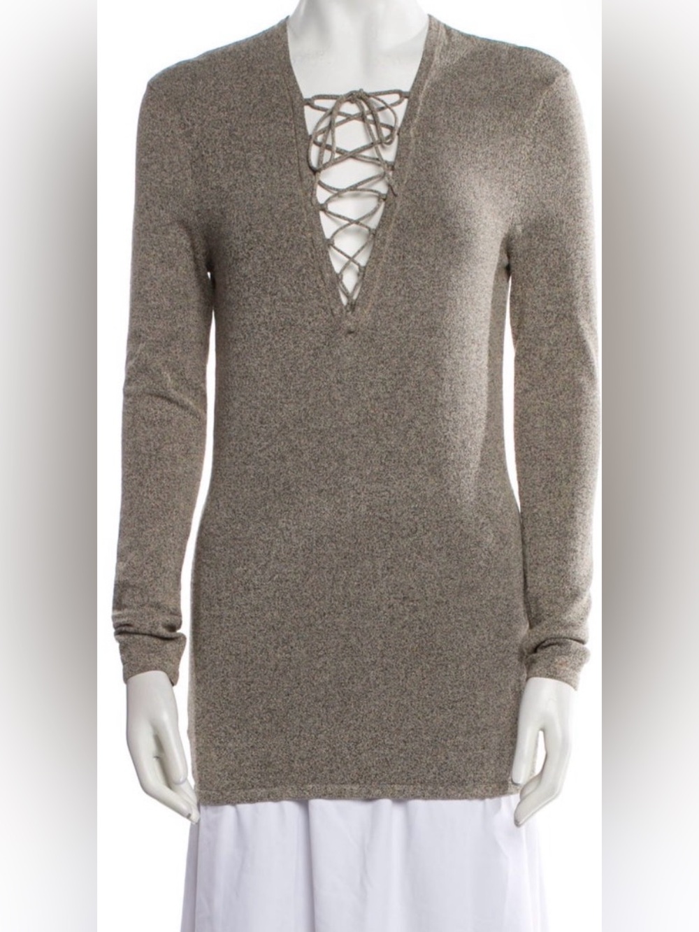 IRO Women's Lace-Up V-Neck Sweater in Heather Taupe